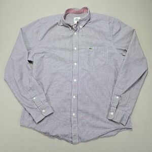 Lacoste Button Down Shirt Checkered Regular Fit‎ Long Sleeve Casual Size 41